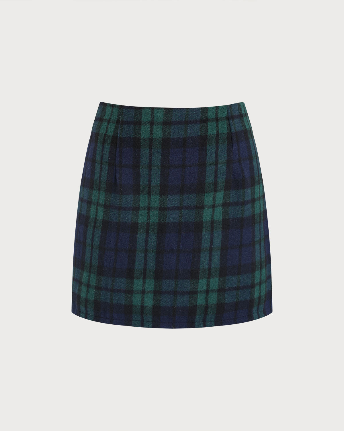 Green Plaid Straight Mini Skirt