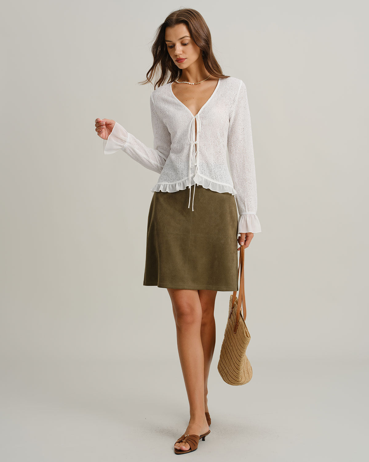 Green Suede Straight Mini Skirt