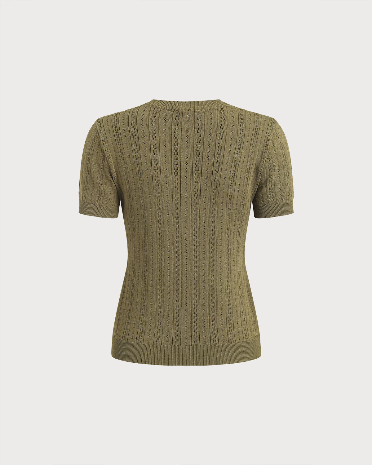 Green Round Neck Ribbed Knit Tee