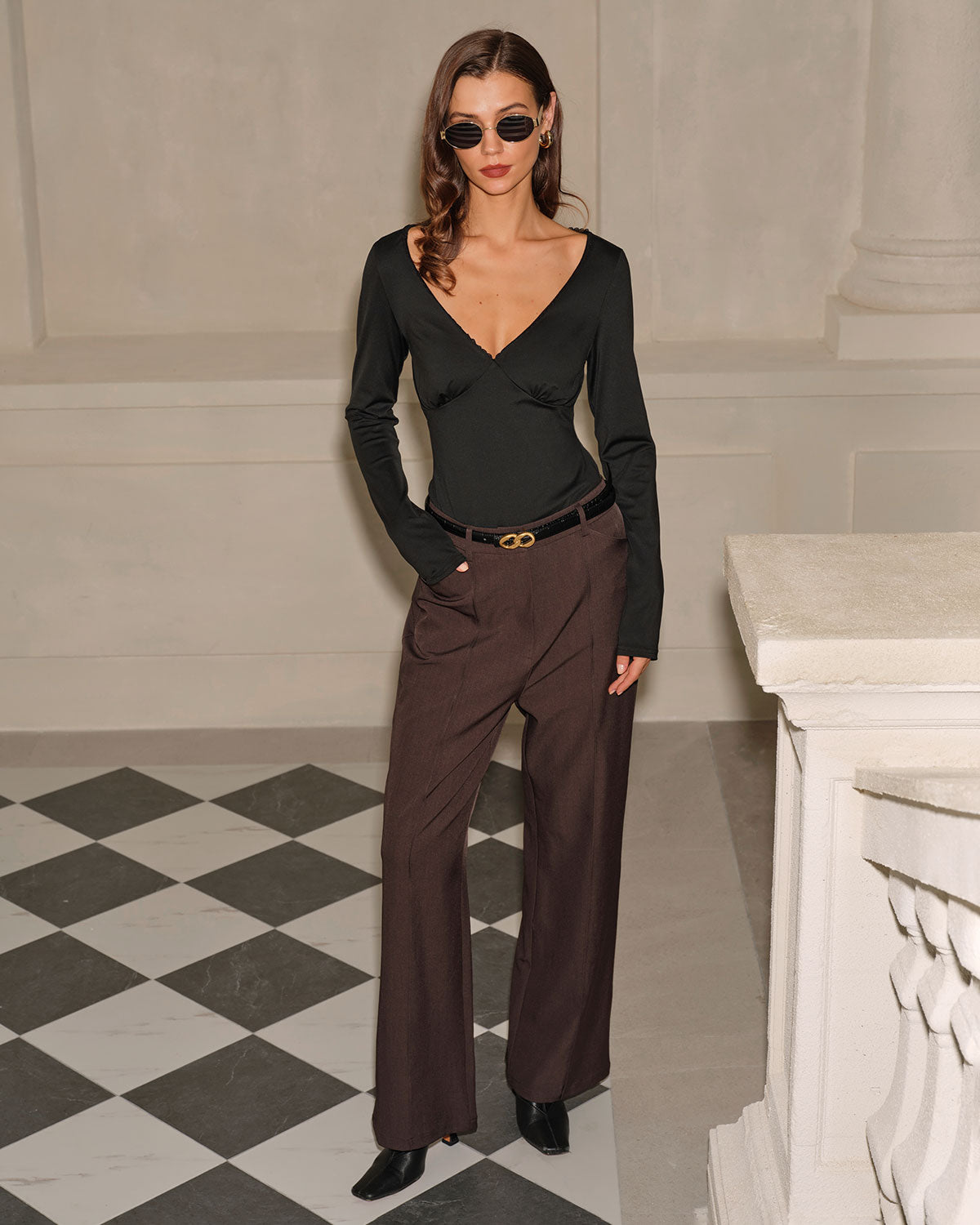 Black Ruched Slim Knit Tee