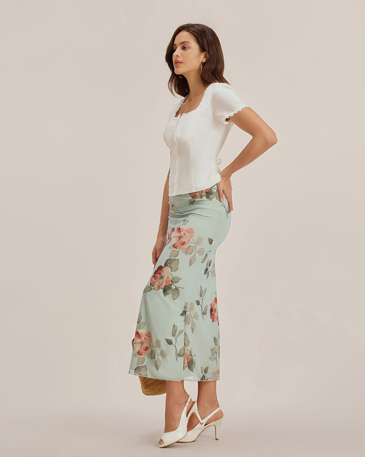 White Square Neck Button Lace Blouse