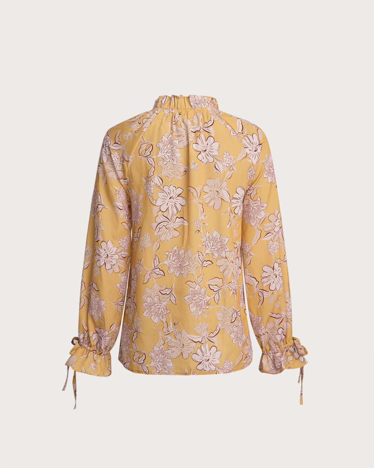 Yellow Floral Ruffle Bell Sleeve Shirt