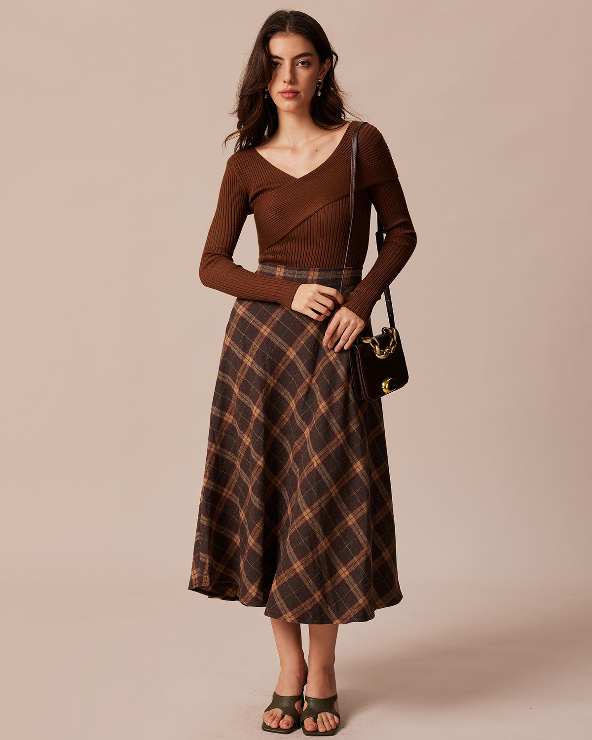 Coffee Ribbed Knit Slim Tee