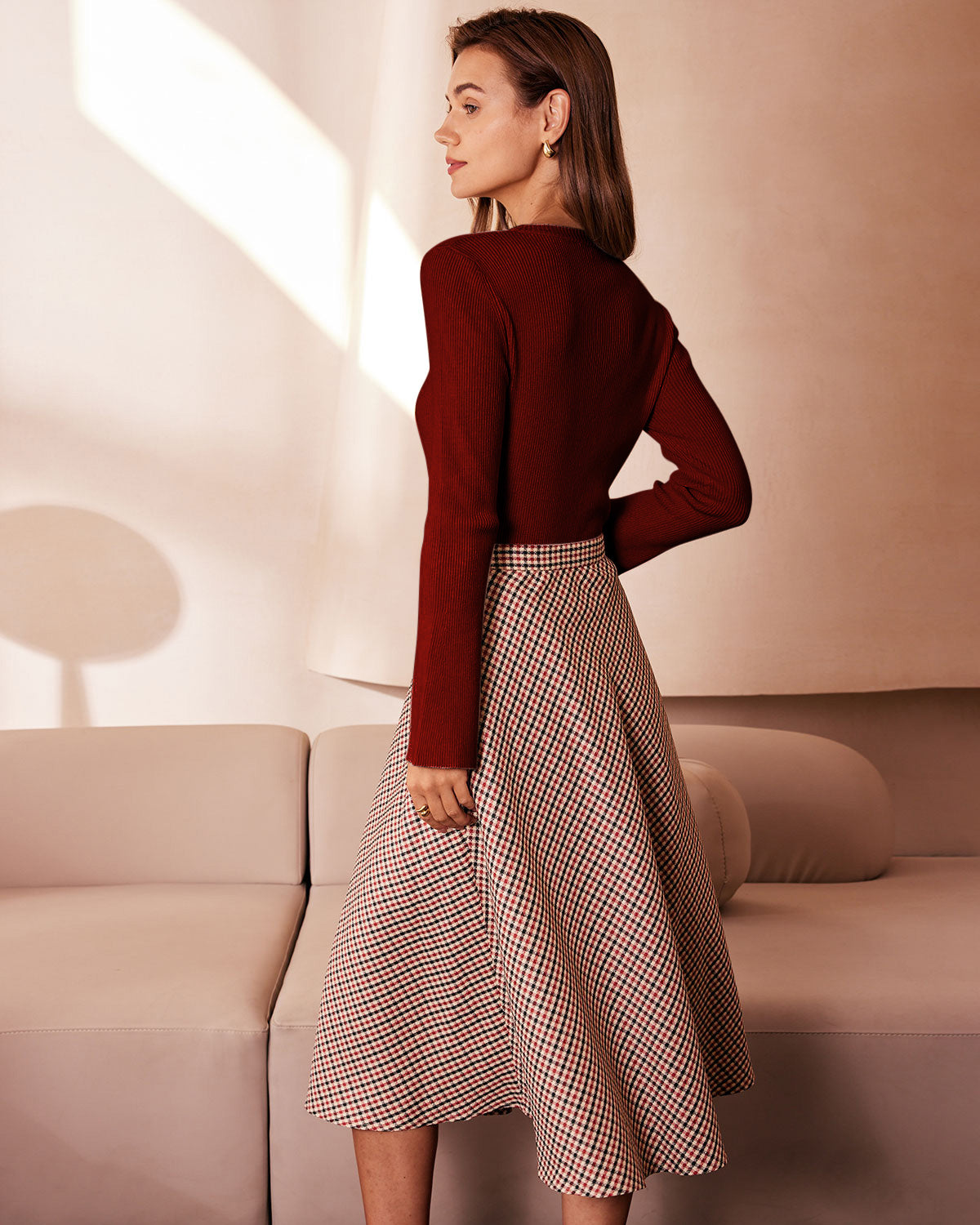 Red Bell Sleeve Ribbed Knit Tee