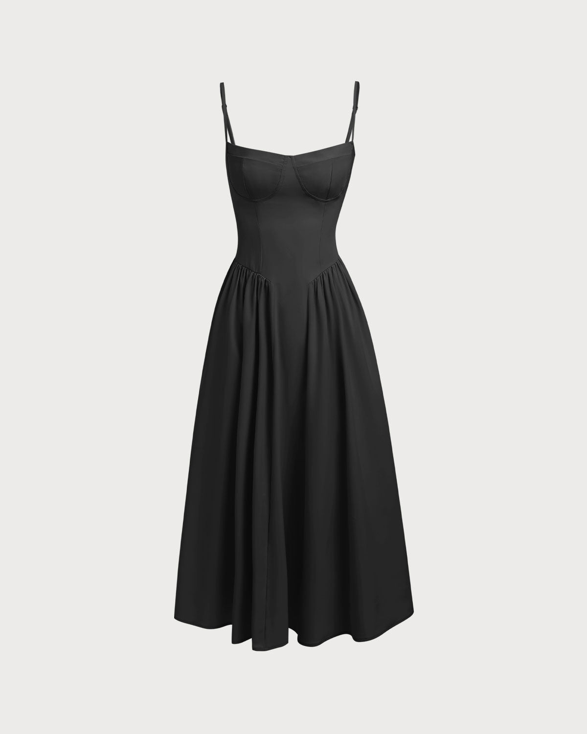 Black Square Neck Pocket Slip Midi Dress