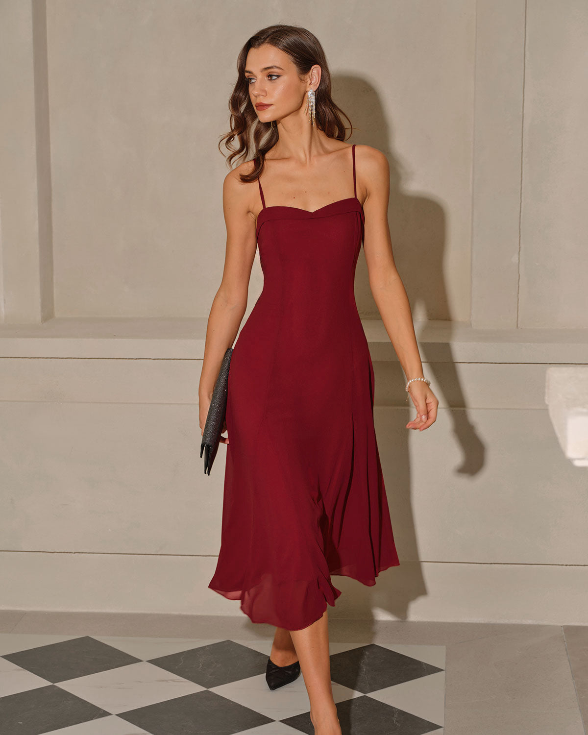 Red A-Line Corset Slip Midi Dress