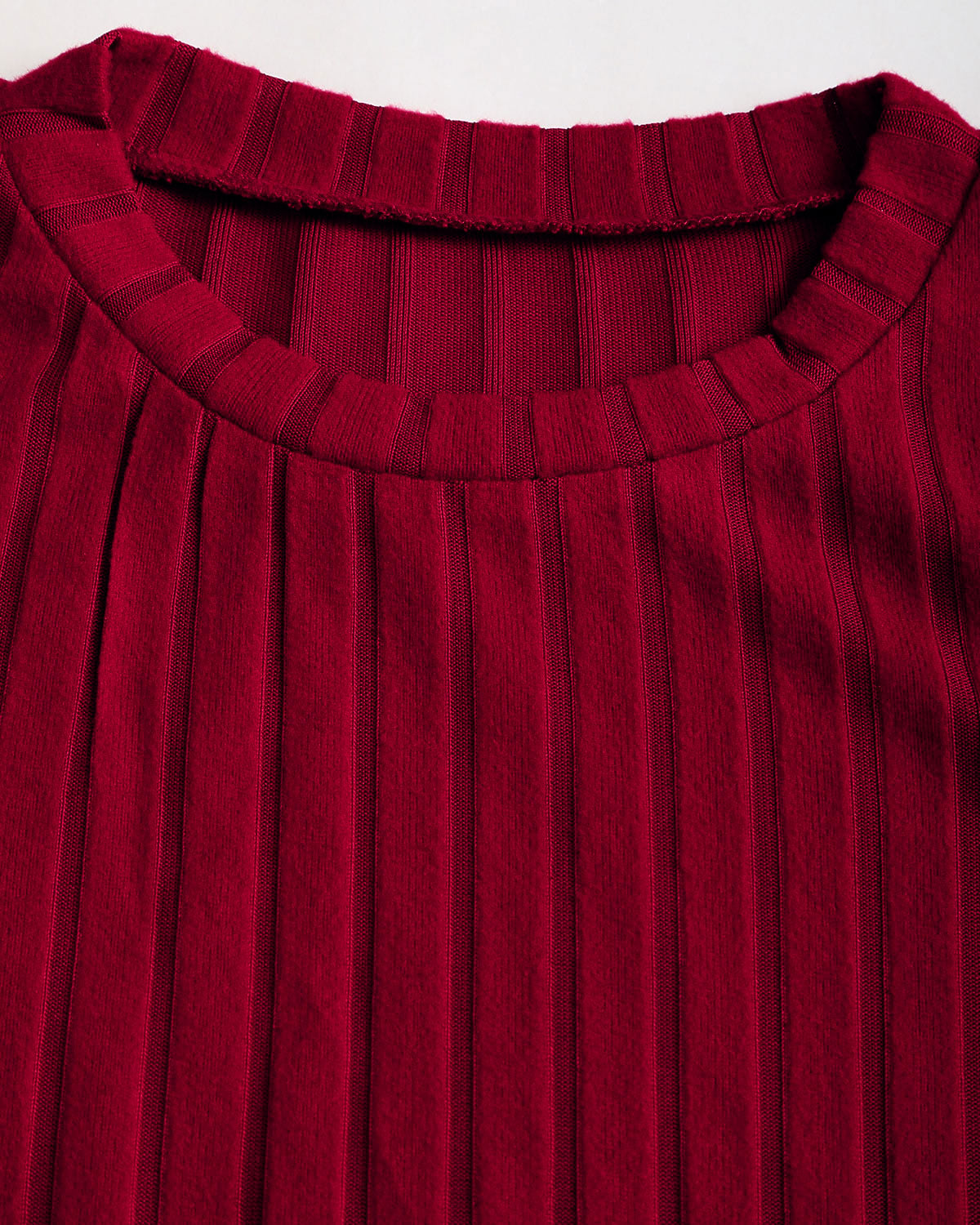 Wine Red Ribbed Knit Bell Sleeve Tee