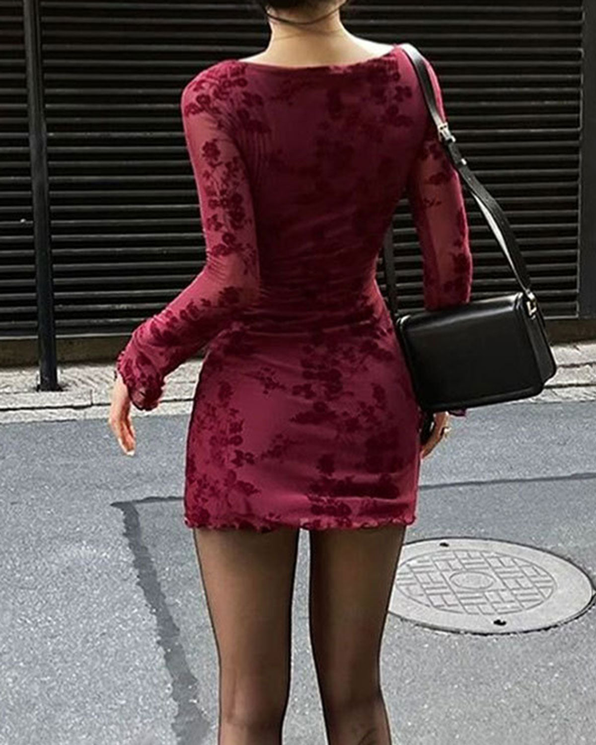 Red Floral Round Neck Mini Dress