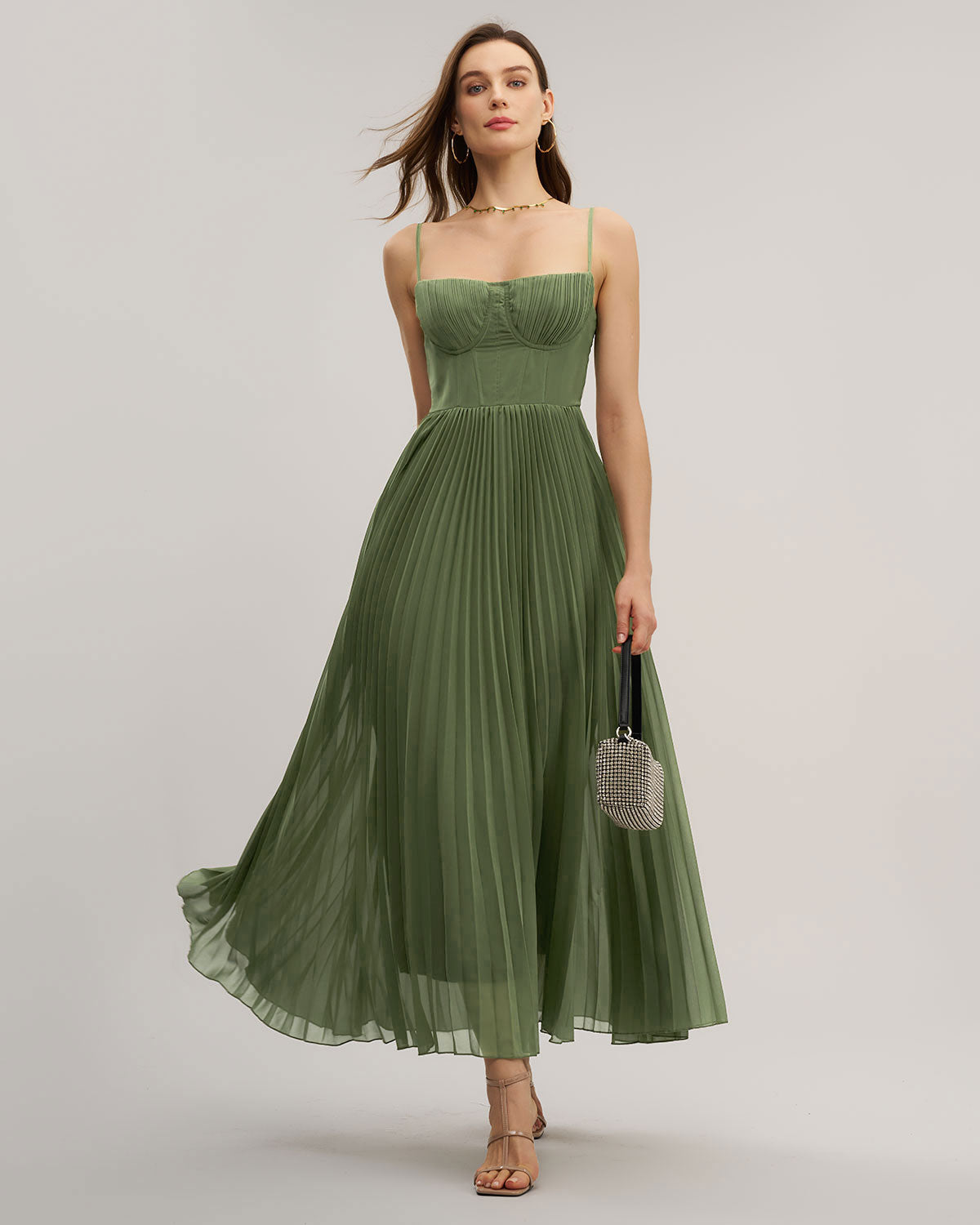 Green Sweetheart Neck Flowy Slip Maxi Dress