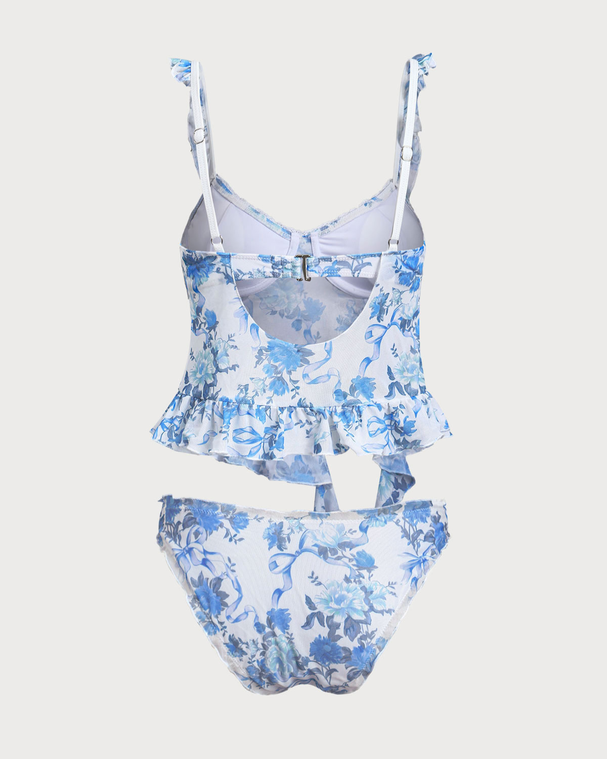 Blue Floral Ruffled Tankini Swimsuit