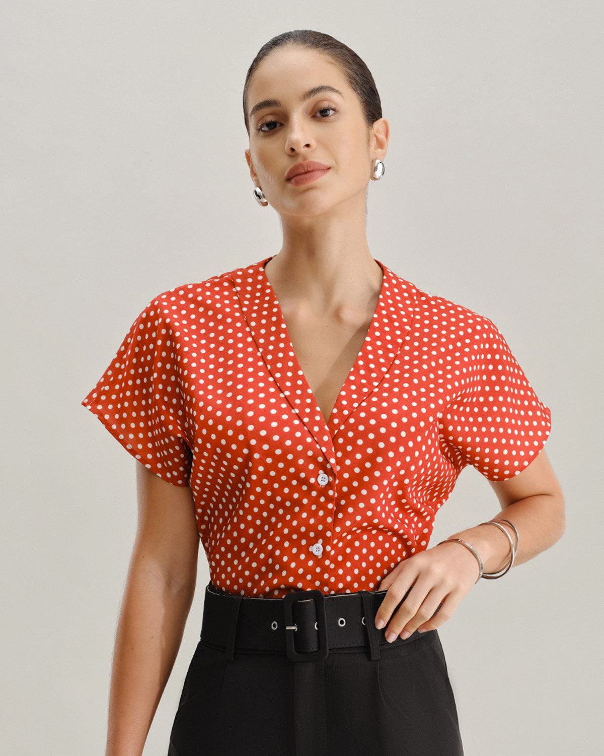 Red Polka Dot Button Blouse
