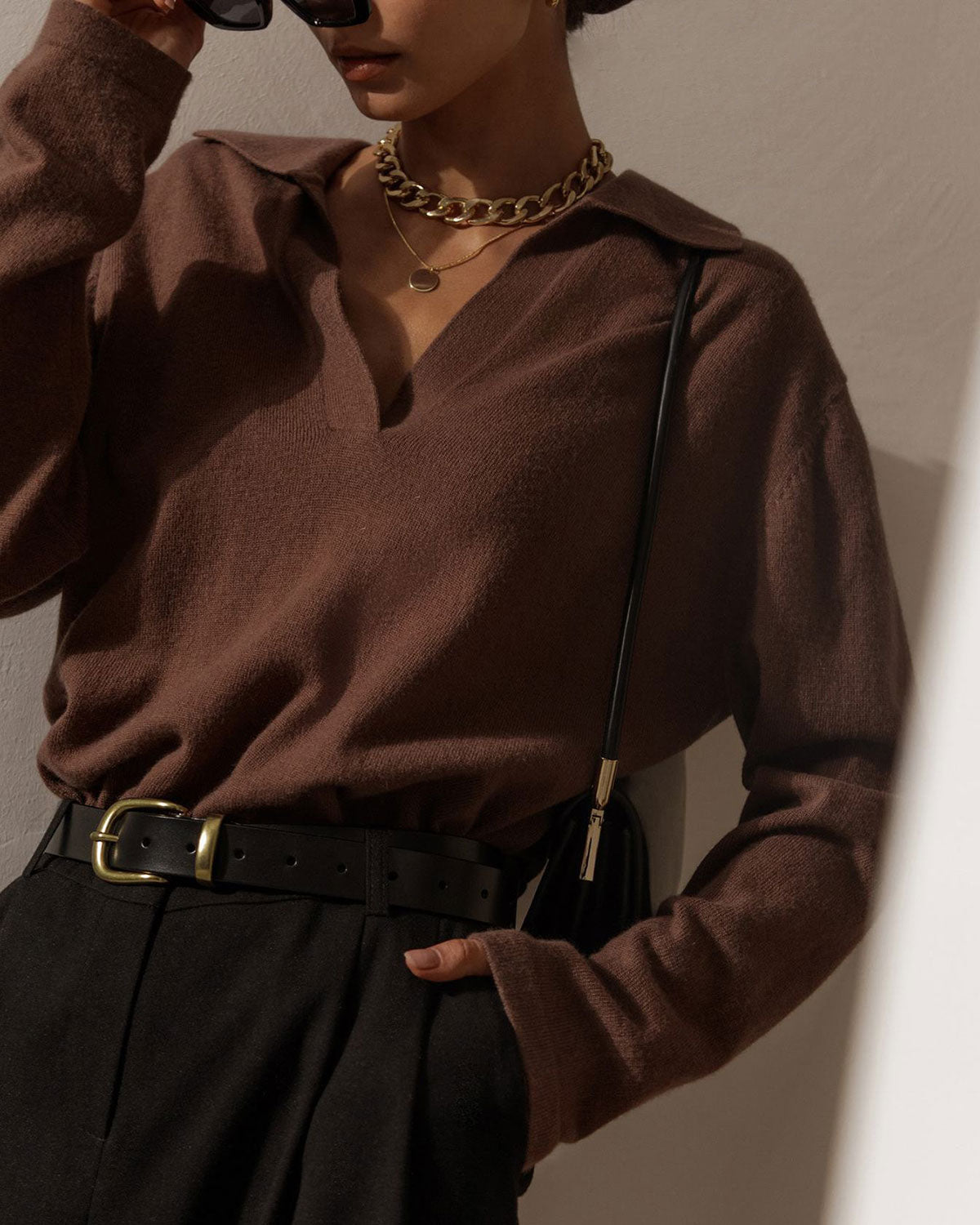 Brown Collared Knit Tee