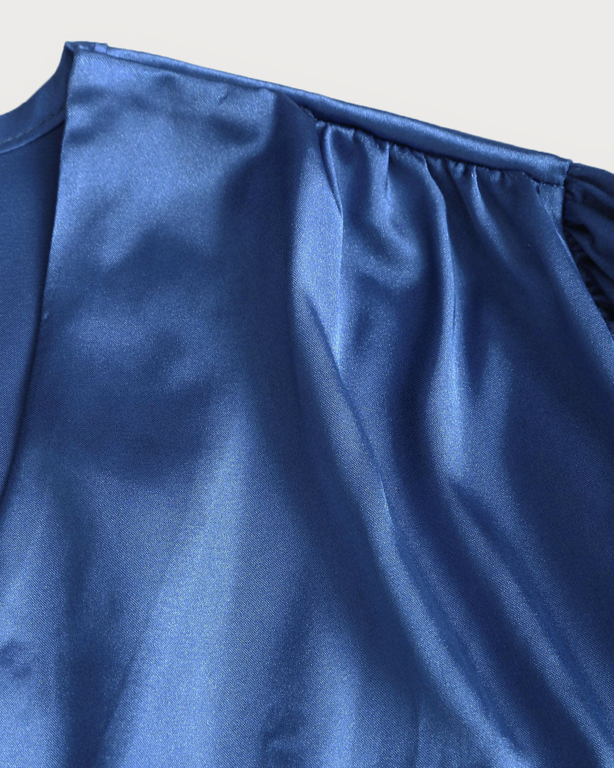 Blue Satin V Neck Loose Shirt