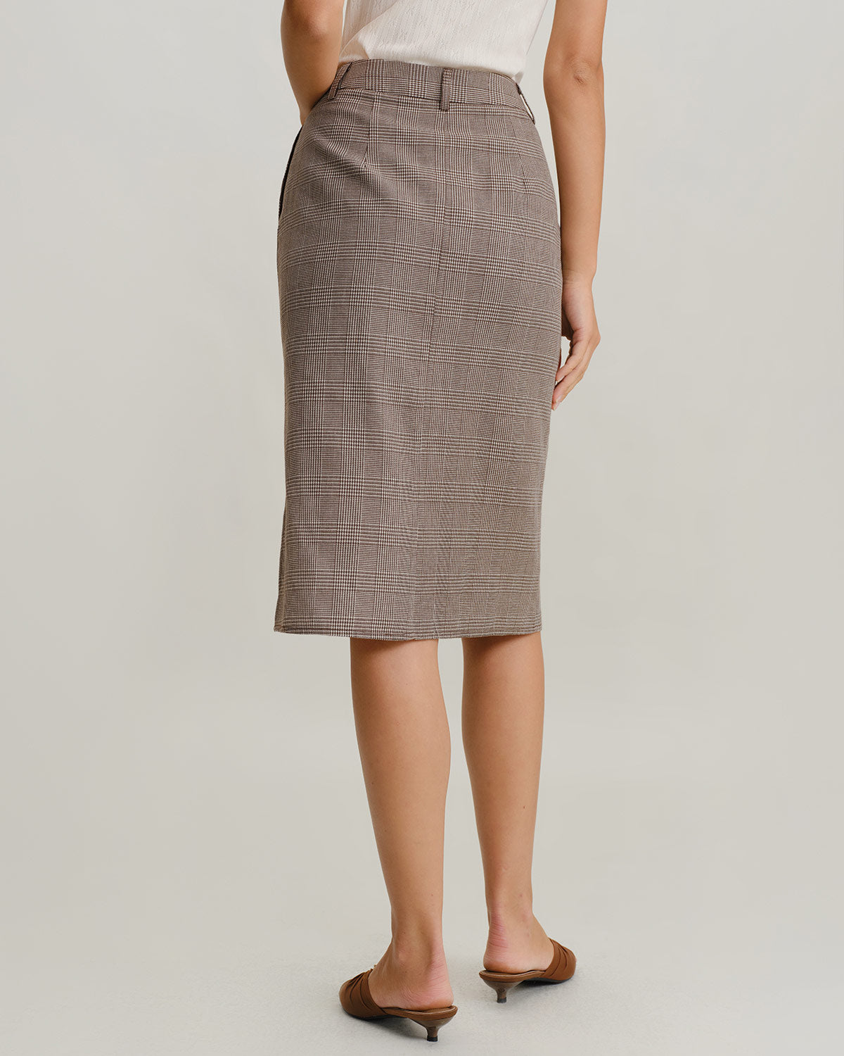 Brown Plaid Straight Midi Skirt
