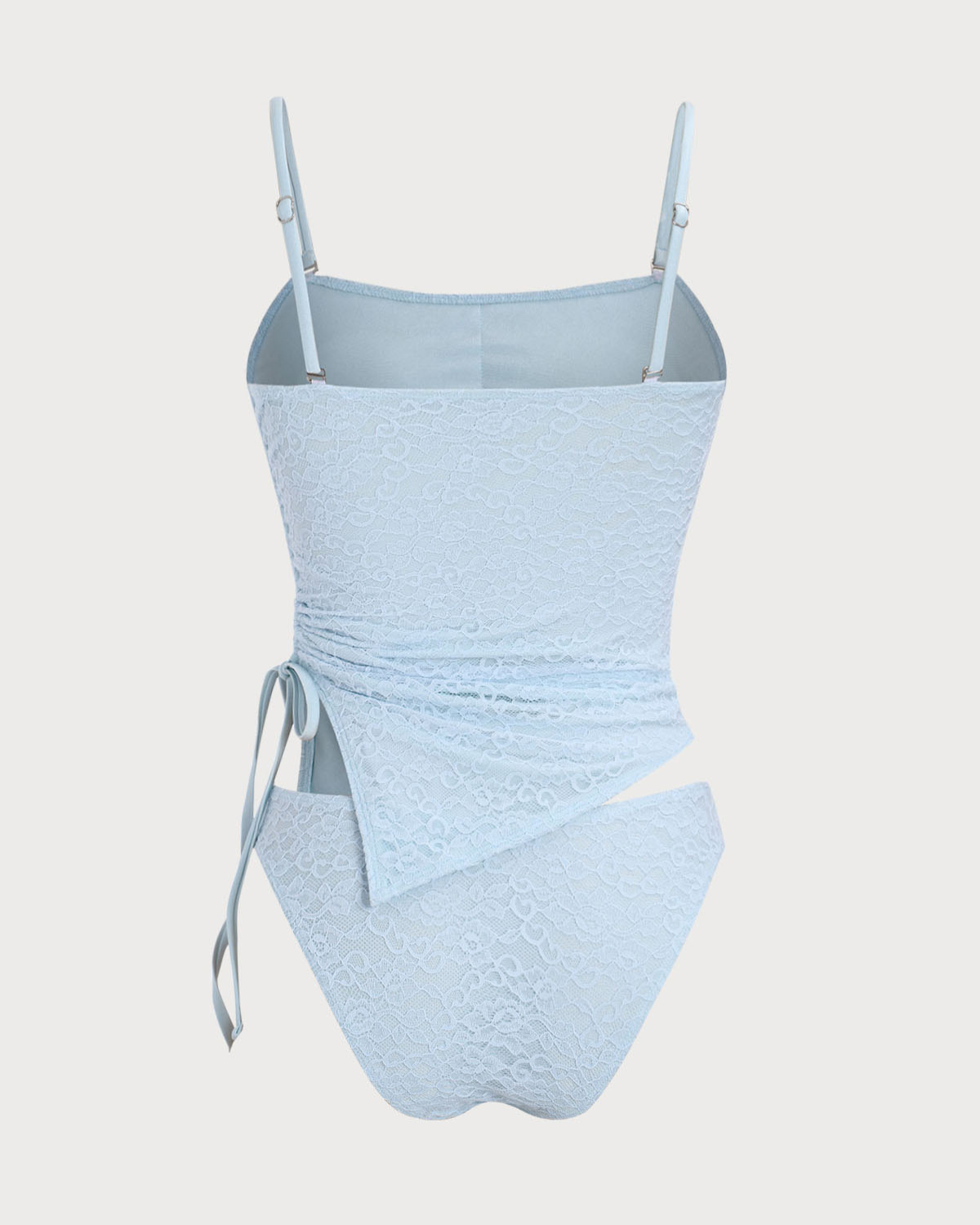 Blue Ruched Lace Tankini Swimsuit
