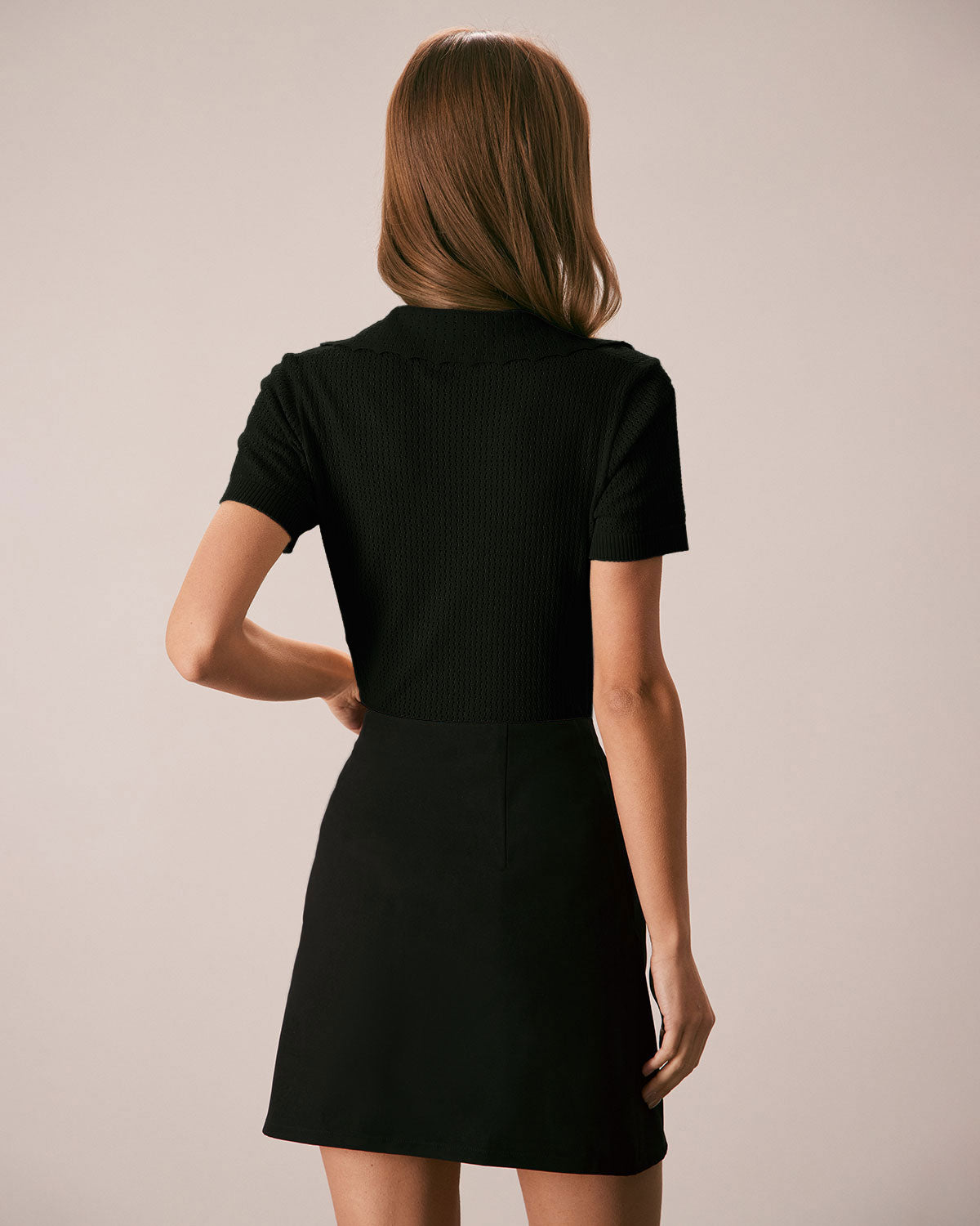 Black V Neck Button Pointelle Knit Tee