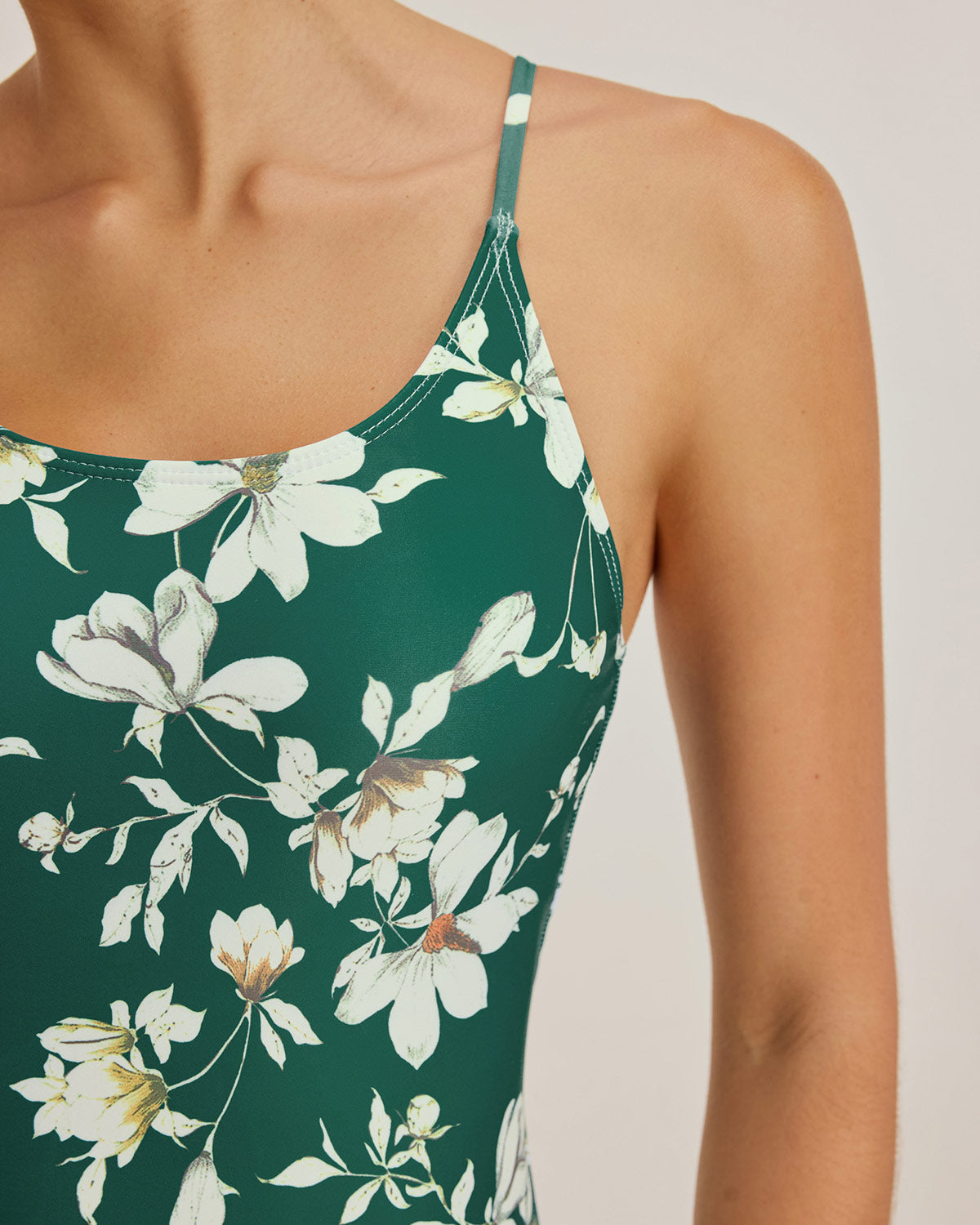 Green Floral Backless One-Piece Swimsuit
