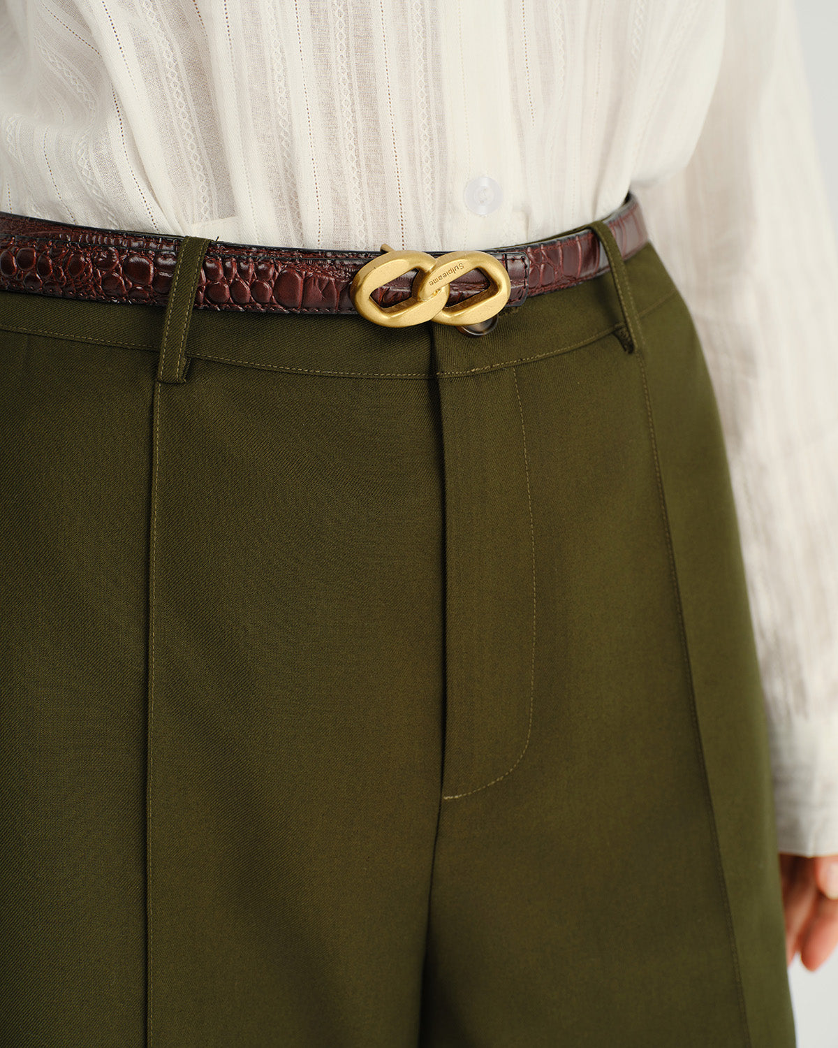 Green Natural Waisted Pocket Straight Pants