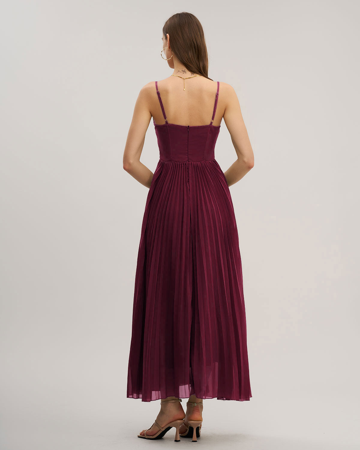 Wine Red Sweetheart Neck Flowy Maxi Dress