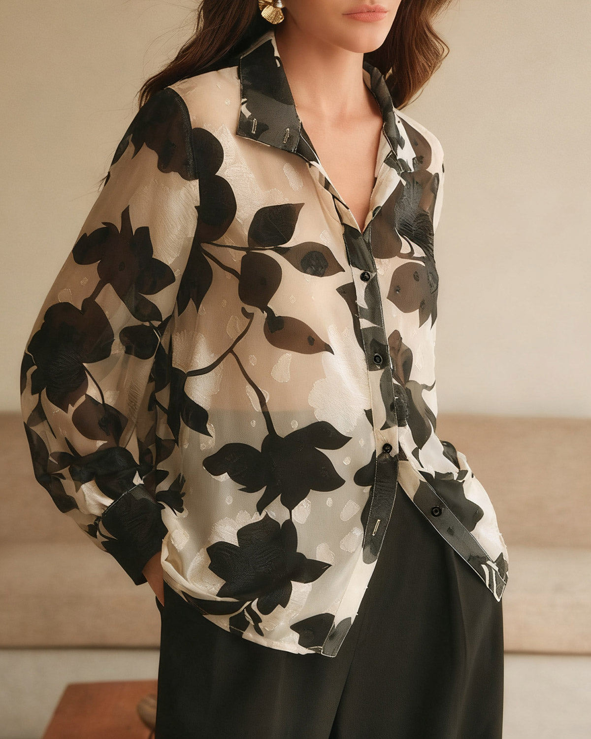 Black Floral Loose Shirt