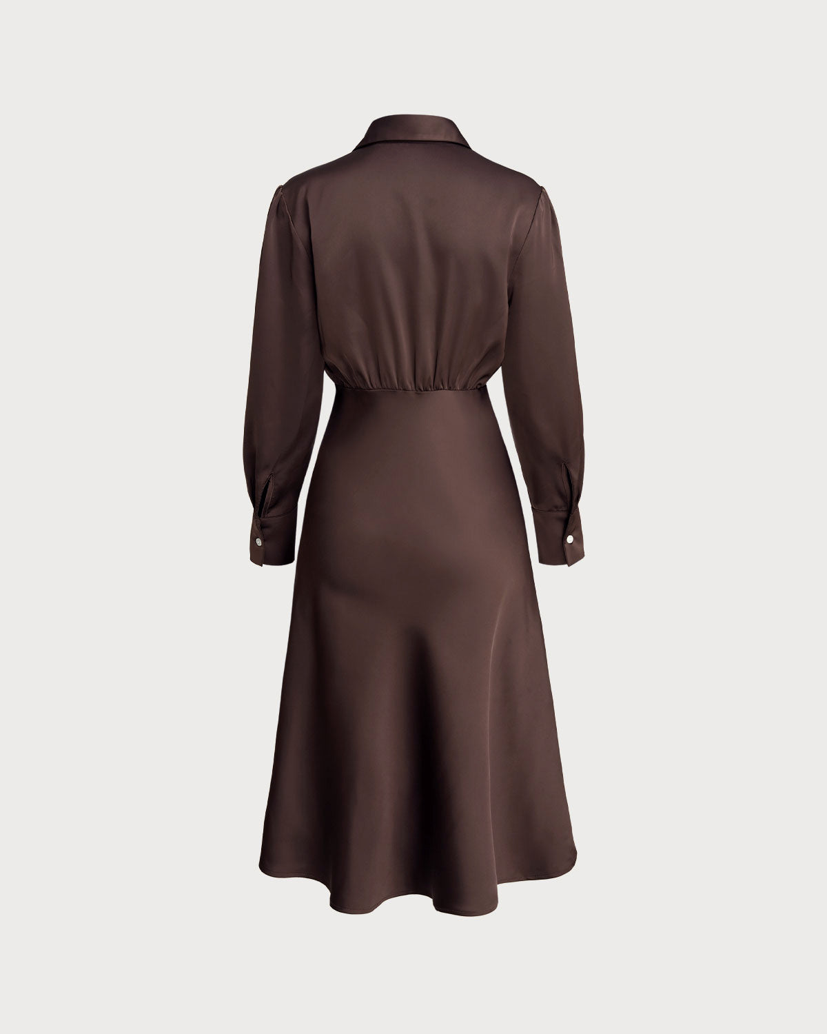 Coffee Ruched Button Midi Dress