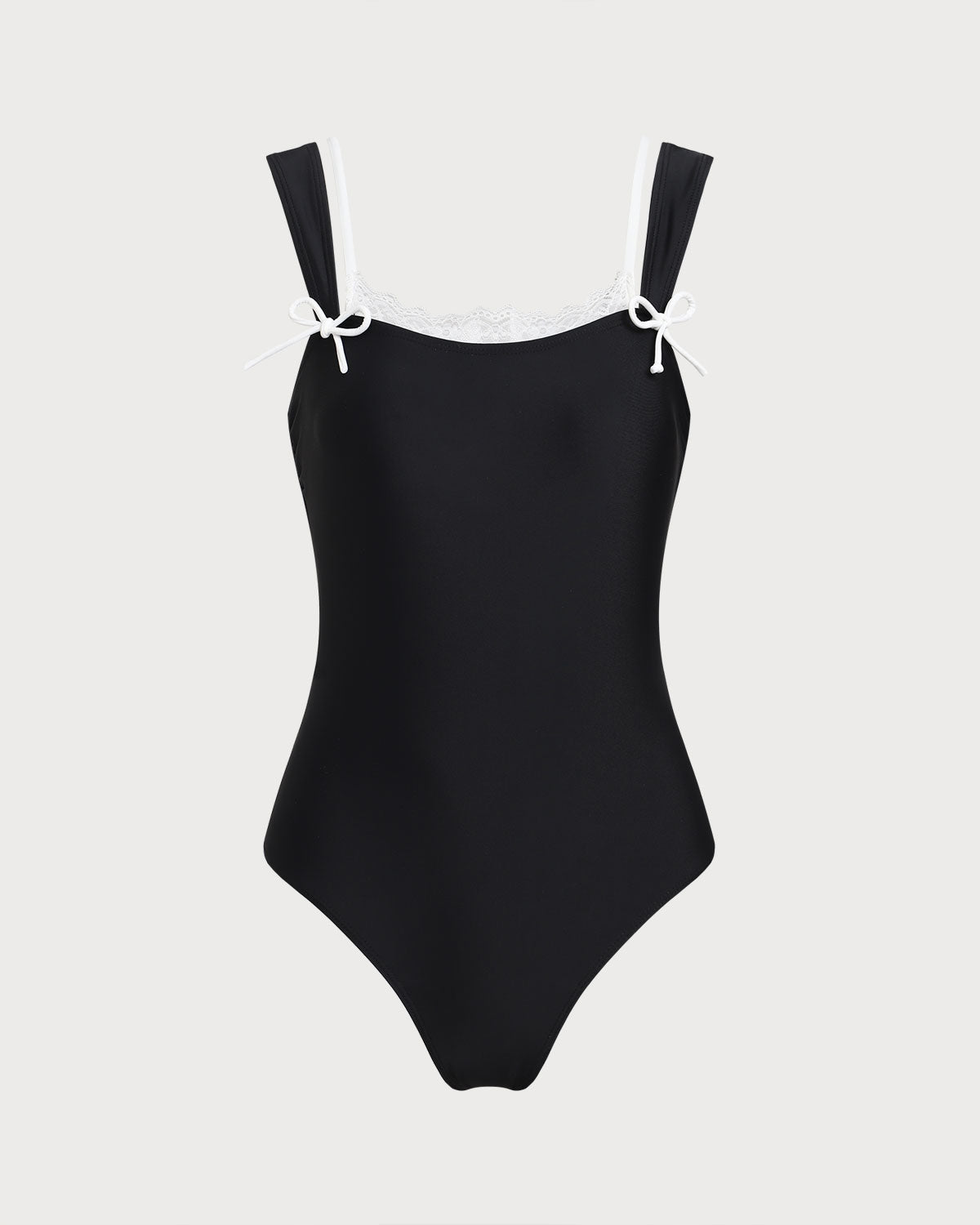 Black Contrast Lace One-Piece Swimsuit