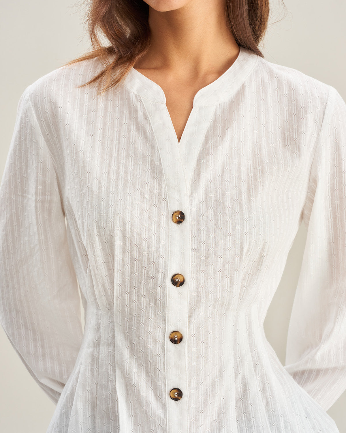 Beige Ruched Lantern Sleeve Shirt
