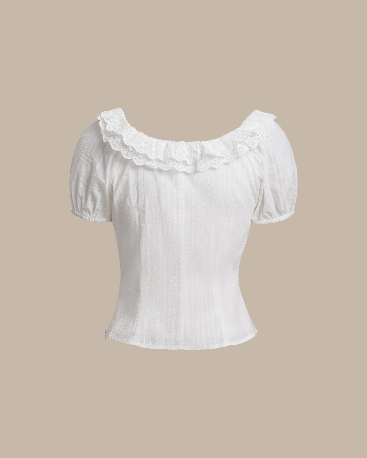 White Textured Scoop Neck Ruffle Blouse