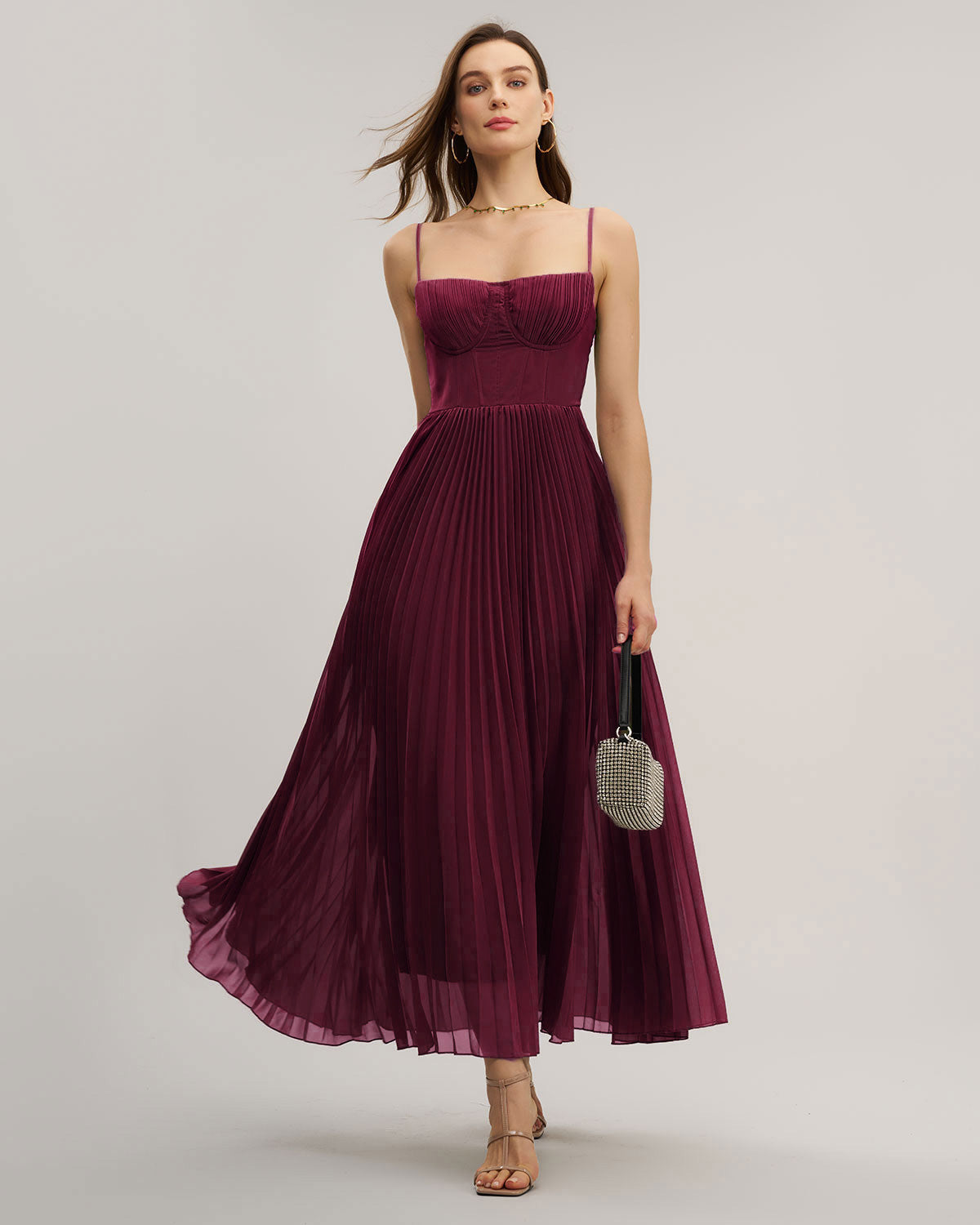 Wine Red Sweetheart Neck Flowy Maxi Dress
