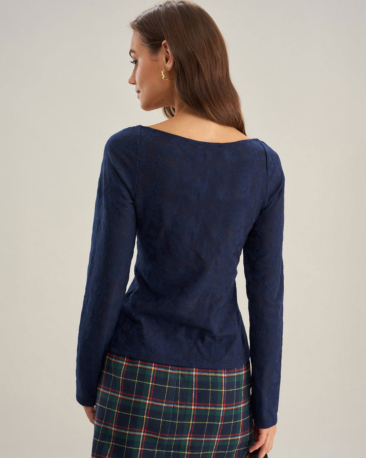 Navy Sweetheart Neck Lace Tee