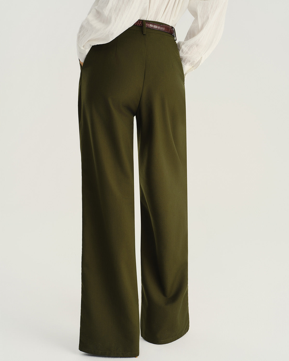 Green Natural Waisted Pocket Straight Pants