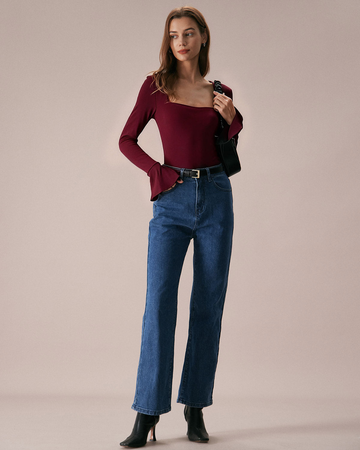 Wine Red Bell Sleeve Knit Tee