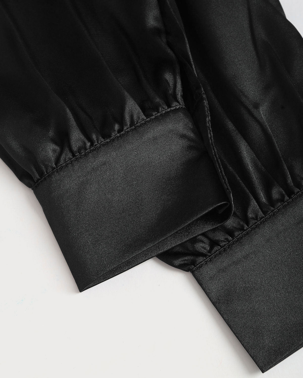 Black Satin V Neck Shirt