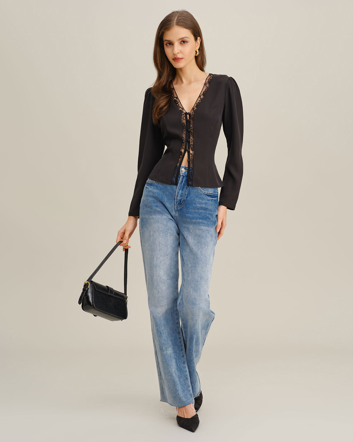 Black See Through Lace Blouse