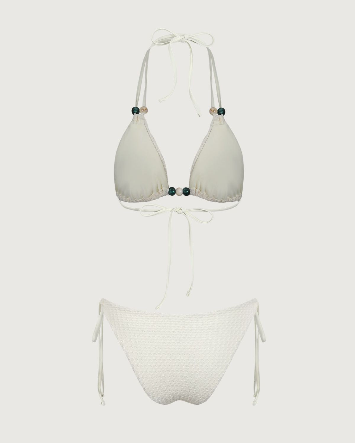 Beige Cut Out Beaded Bikini Set