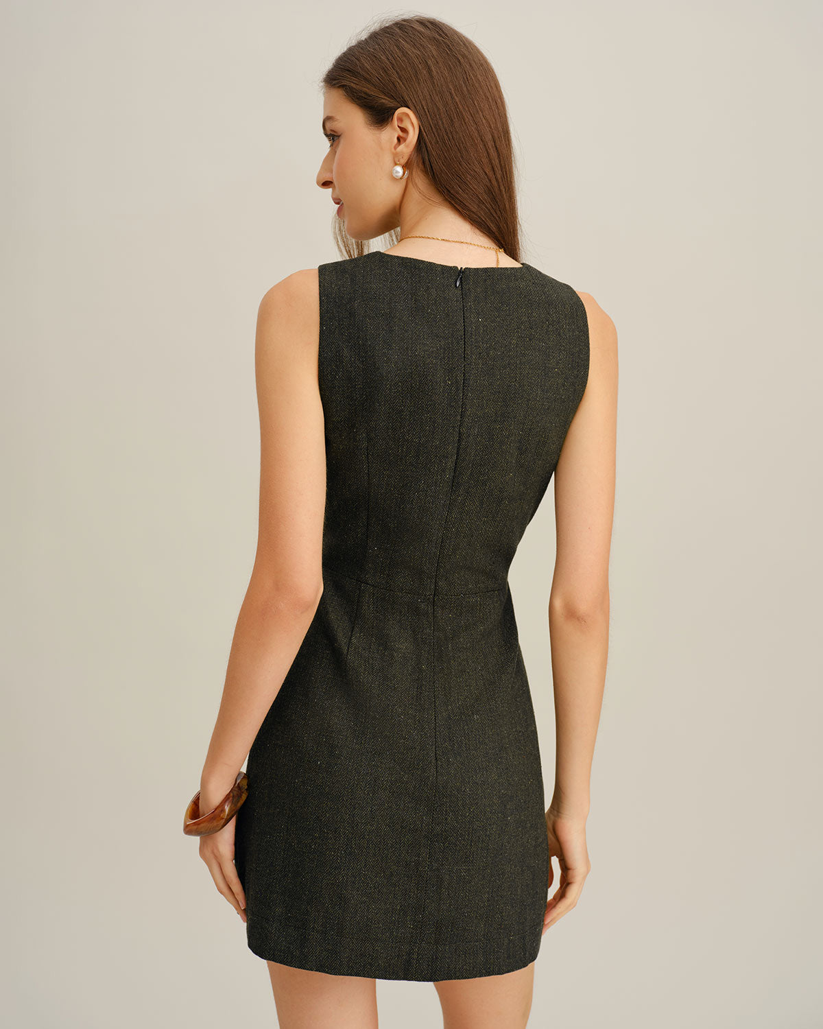 Dark Green V Neck Sleeveless Mini Dress