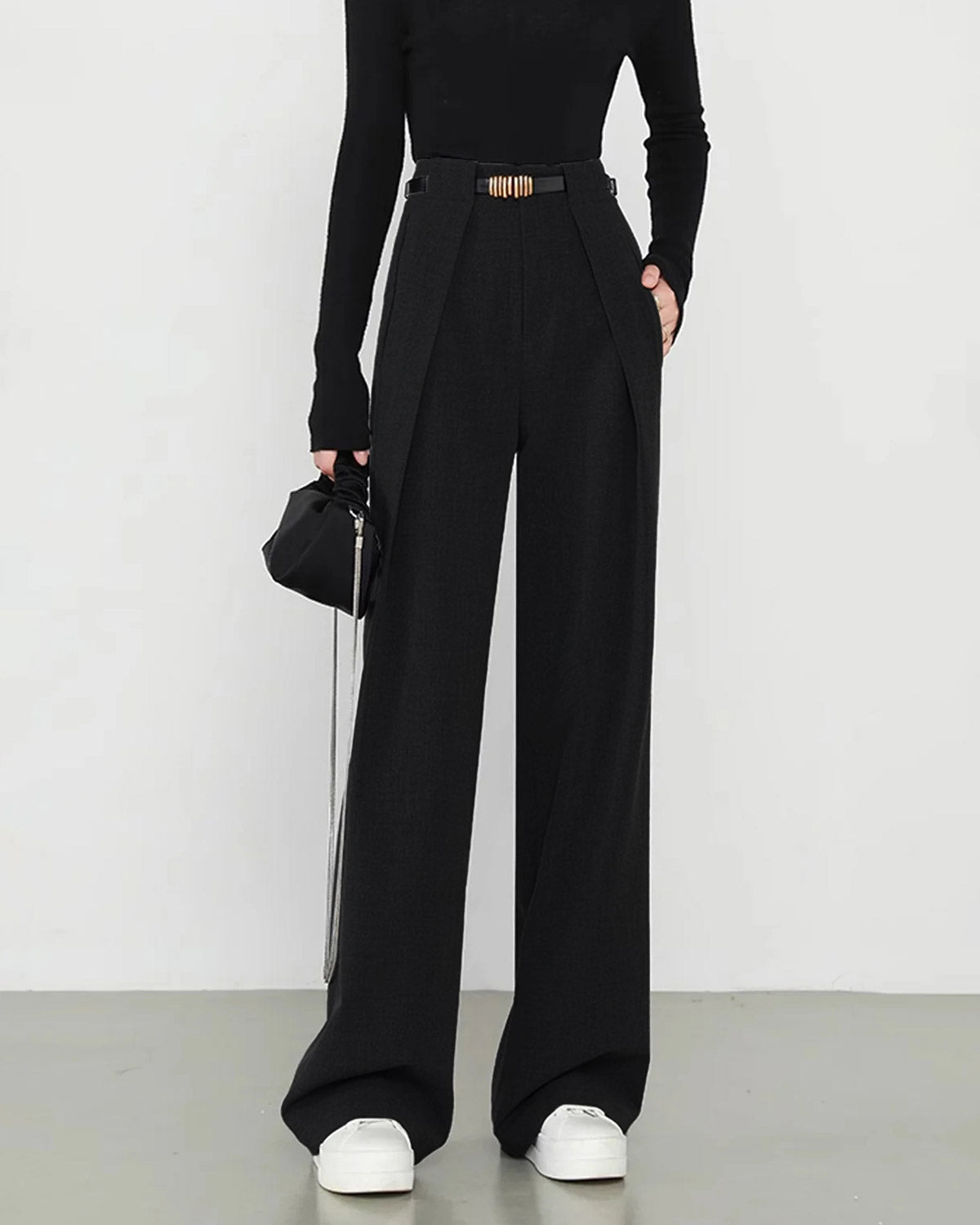 Black Natural Waisted Straight Pants