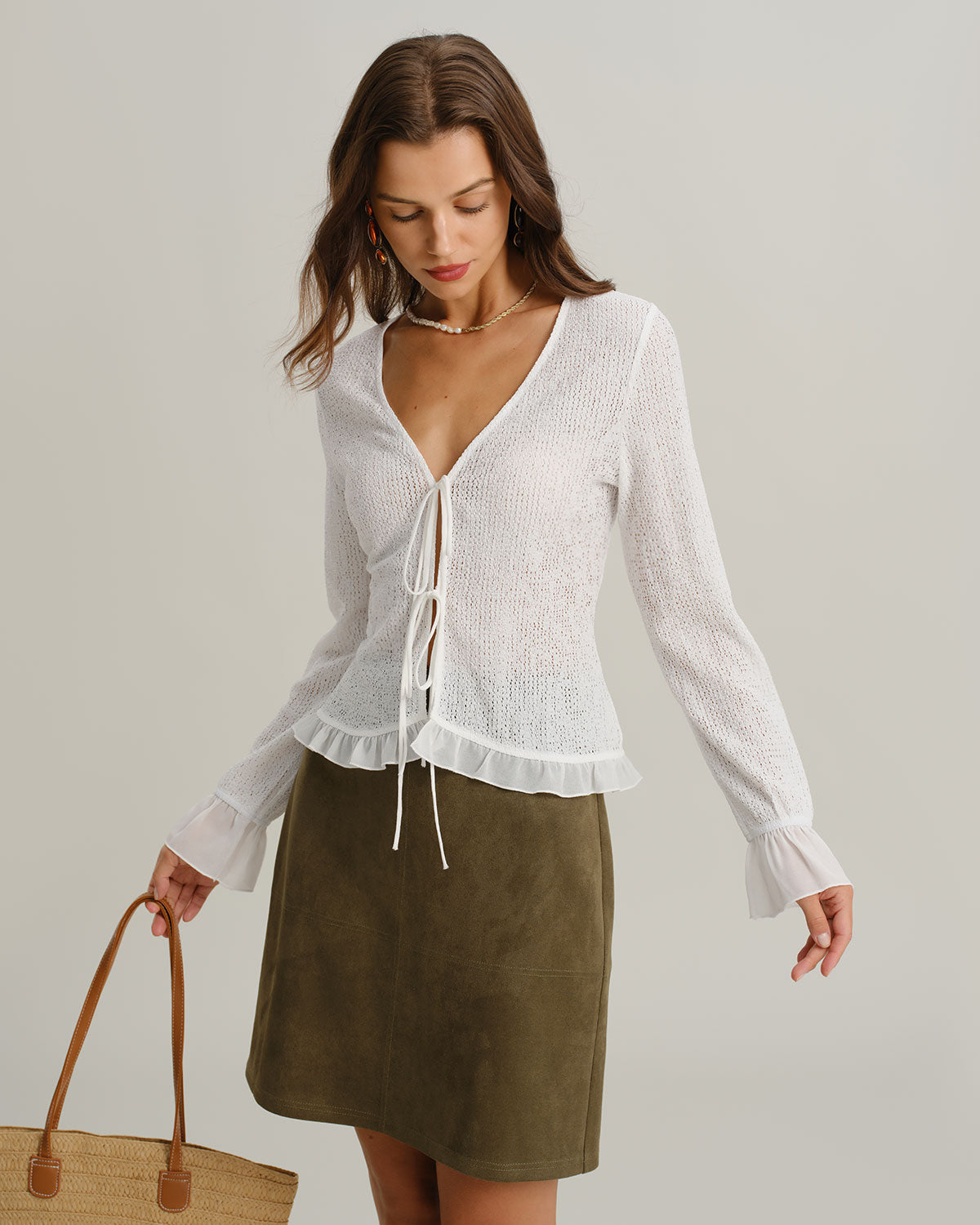 Green Suede Straight Mini Skirt