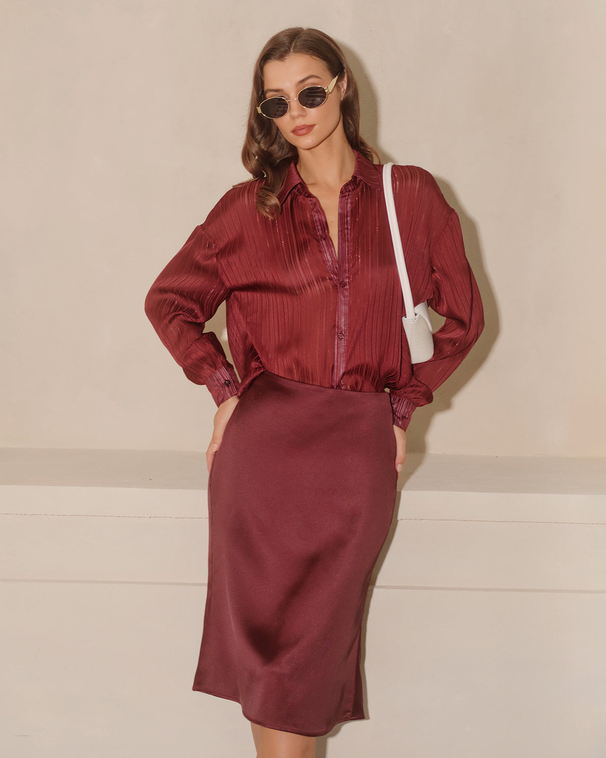 Wine Red Natural Waisted Mermaid Midi Skirt