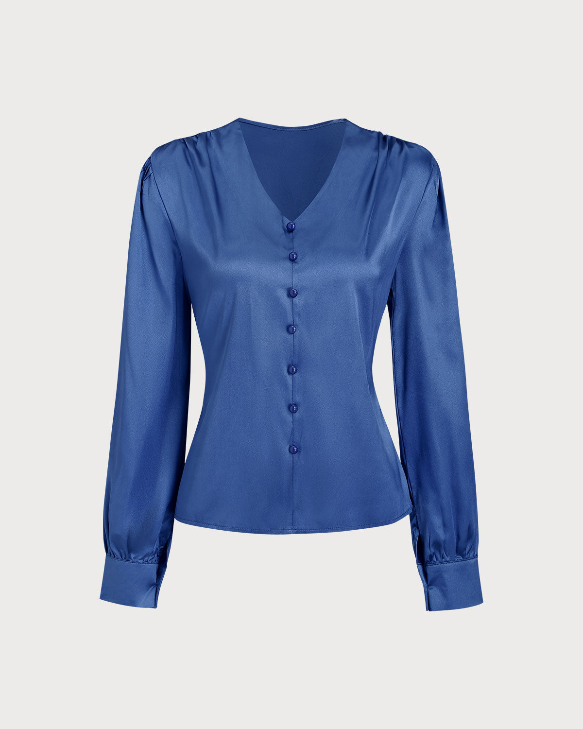 Blue Satin V Neck Loose Shirt