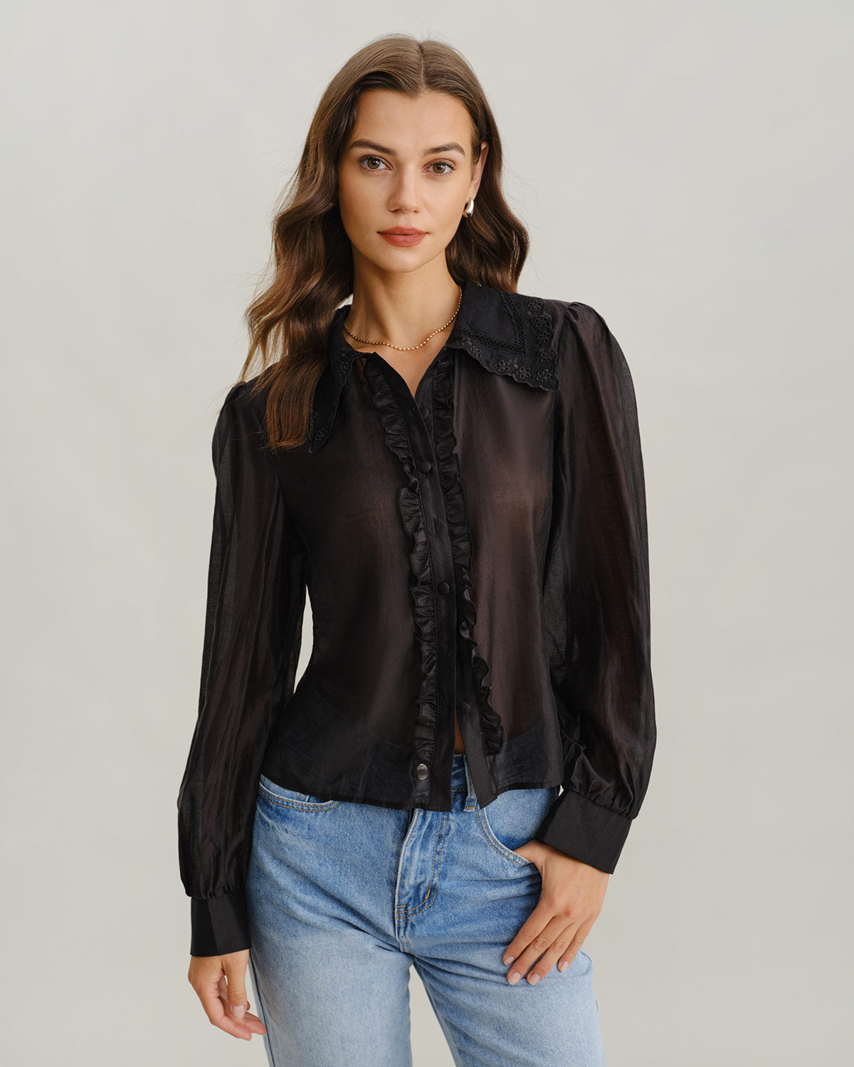 Black Lantern Sleeve Ruffle Shirt