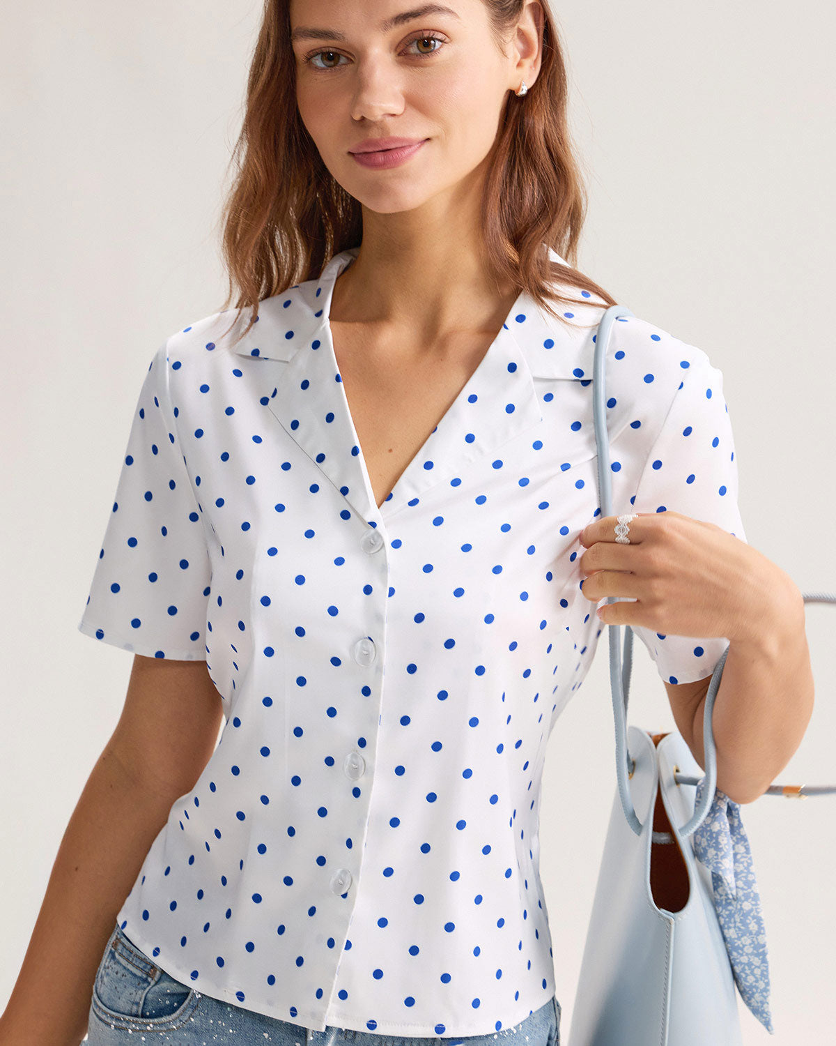 Blue Polka Dot Button Blouse